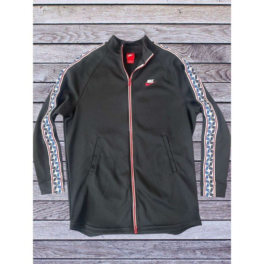 Nike Sportswear Taped Poly Track Jacket AJ2681-010 Black Mens L Big Back Logo